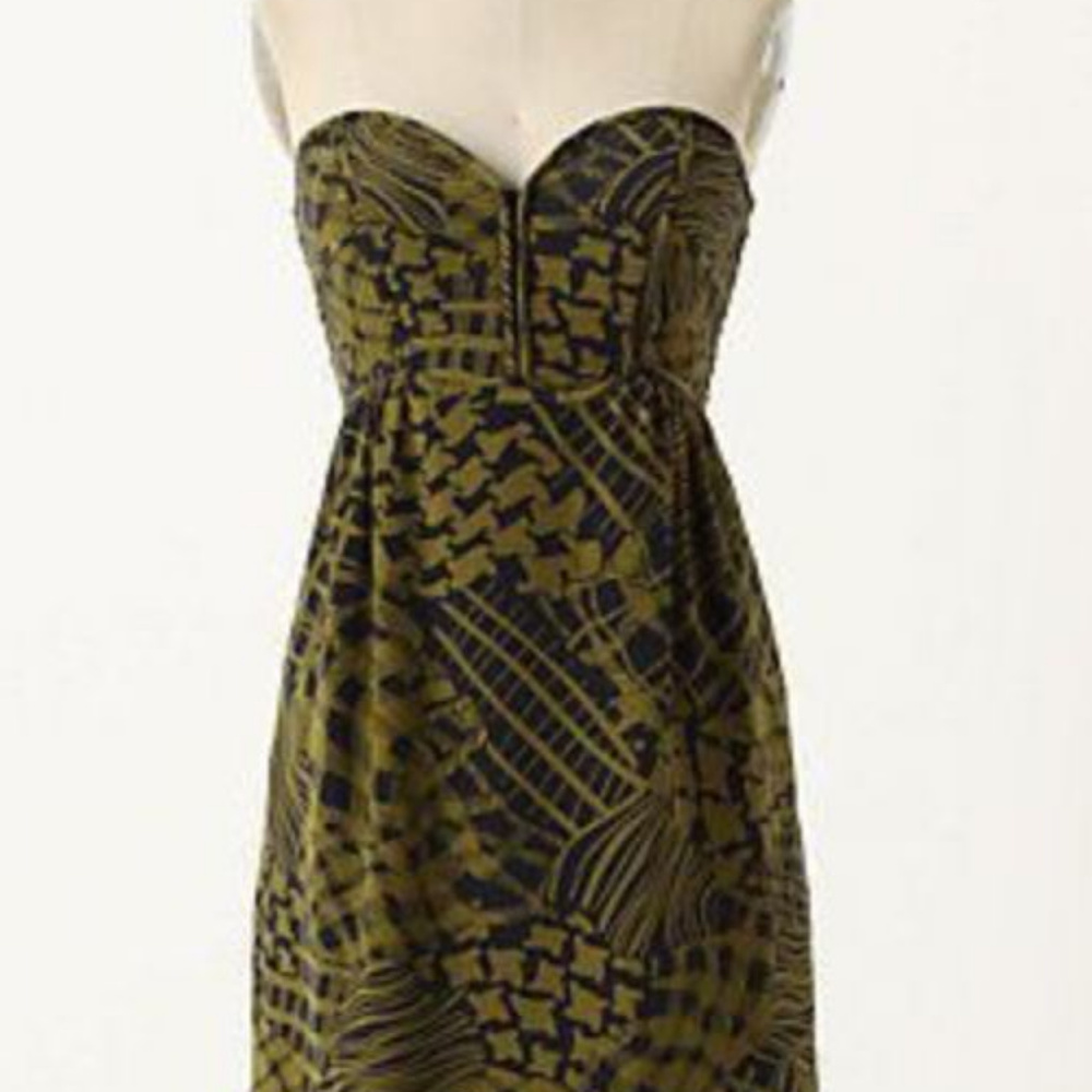 Anthropologie Silken Stitches Dress Silk Cocktail Party Removable Straps size 12